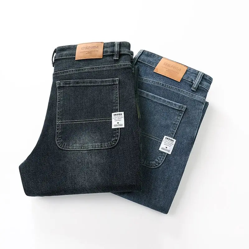 Spring and Autumn Men's Baggy Jeans Casual Straight Stretch Versatile Wide-leg Business Denim Pants Comfortable Loose Trousers