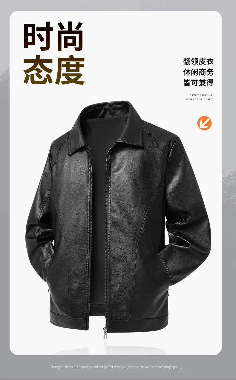 Men Spring Autumn Winter New PU Leather Jackets Men Stand Up Collar Cardigan New Motorcycle Leather Jacket Casual Leather Jacket