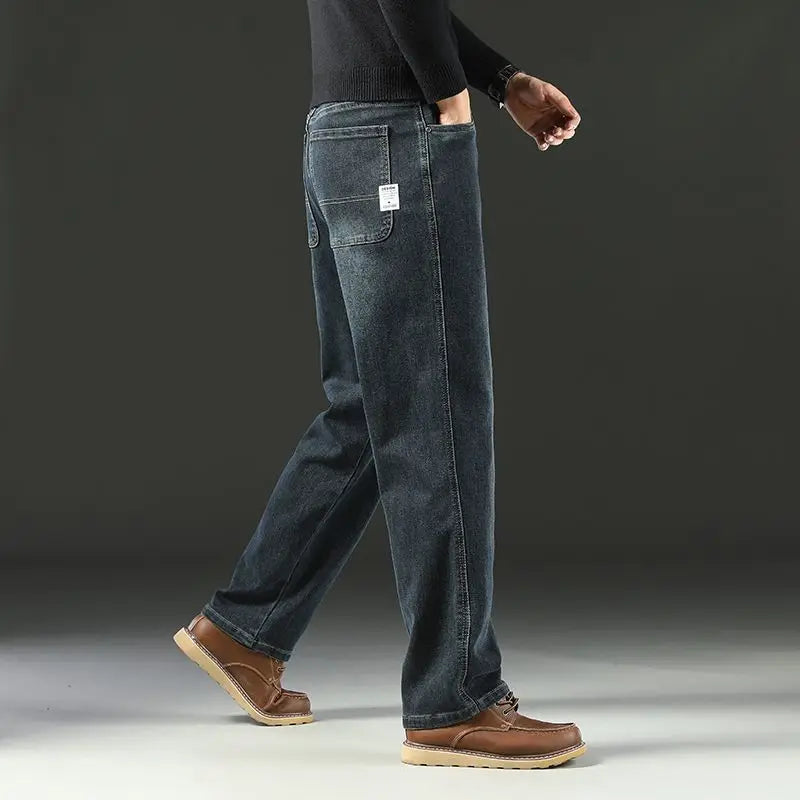 Spring and Autumn Men's Baggy Jeans Casual Straight Stretch Versatile Wide-leg Business Denim Pants Comfortable Loose Trousers