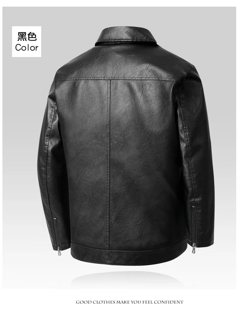 Men Spring Autumn Winter New PU Leather Jackets Men Stand Up Collar Cardigan New Motorcycle Leather Jacket Casual Leather Jacket