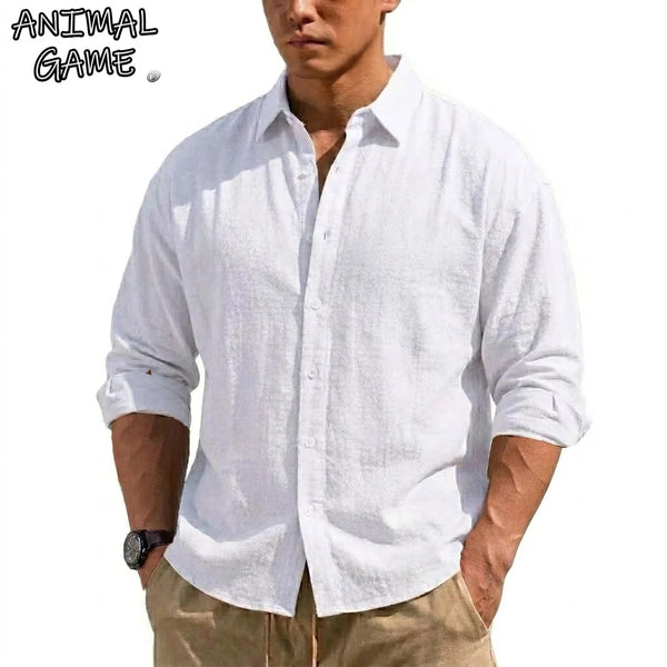 New Men's Long Sleeve Cotton Shirt Luxury  T Shirt Elegant Men's Linen Shirts Autumn Breathable Hawaiian Shirts Button T-shirt
