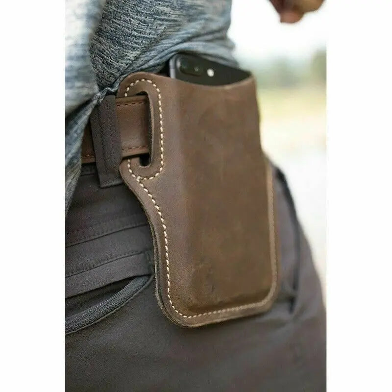 Men Phone Case Holster Cellphone Loop Holster Belt Waist Bag Props Leather Purse Phone Wallet Running Pouch Travel Camping Bags