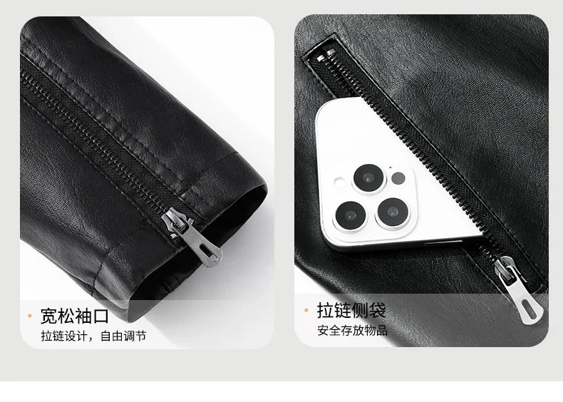 Men Spring Autumn Winter New PU Leather Jackets Men Stand Up Collar Cardigan New Motorcycle Leather Jacket Casual Leather Jacket