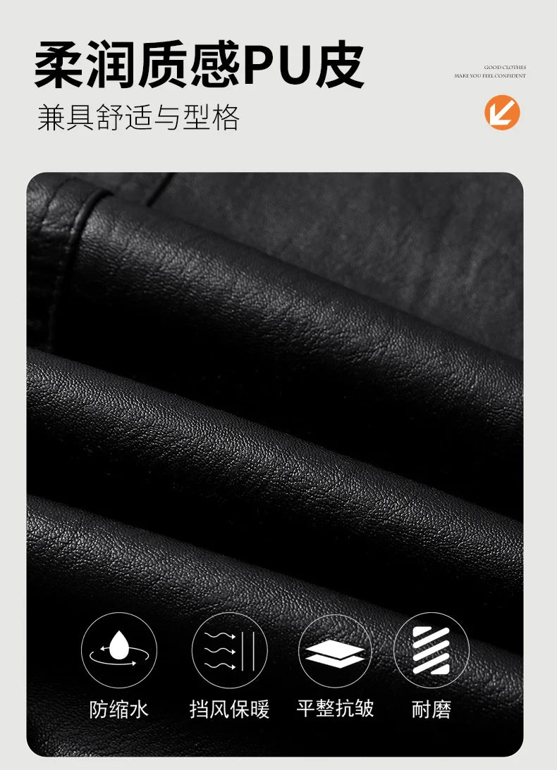 Men Spring Autumn Winter New PU Leather Jackets Men Stand Up Collar Cardigan New Motorcycle Leather Jacket Casual Leather Jacket
